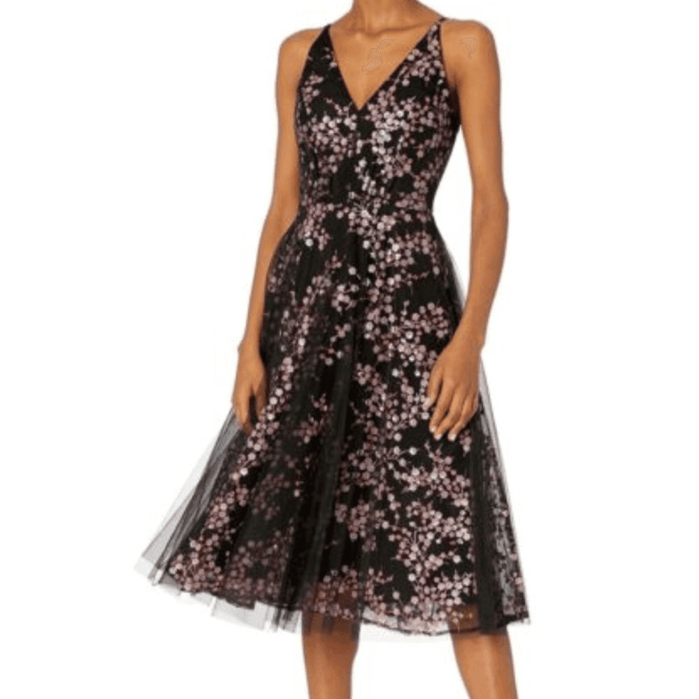 Dress the Population womens Courtney Sleeveless Veiled Fit & Flare Midi Dress