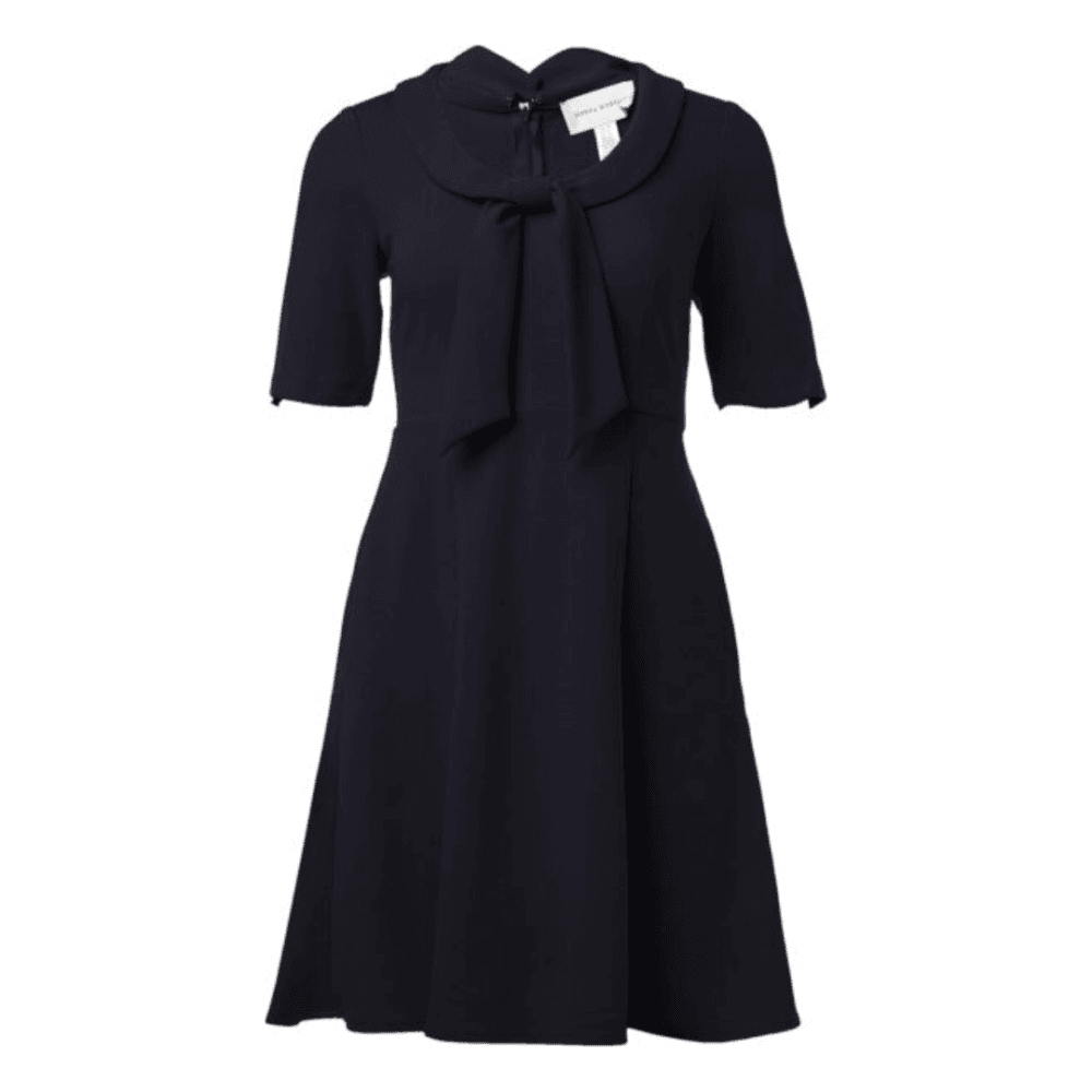 Women's Short Sleeve Tie Portrait Collar Fit and Flare Dress