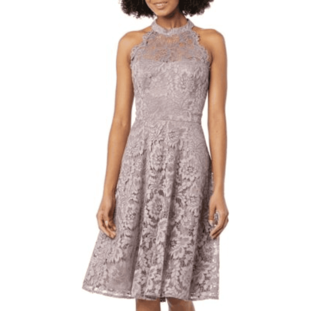 Eliza J Women's Lace Fit and Flare Dress (Regular and Petite), Deep Grey