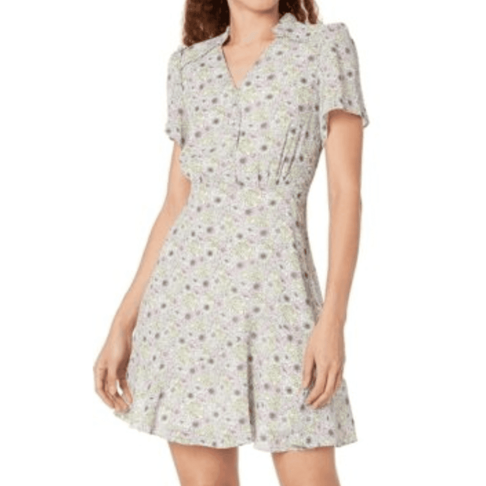 Women's Fit and Flare Mini Day Dress Short Sleeve V Neck Ruffle Detail