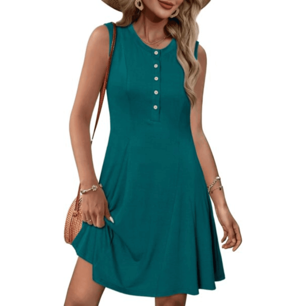 Summer Short Sundress Casual Sleeveless Button Down Swing Mini Beach Dress