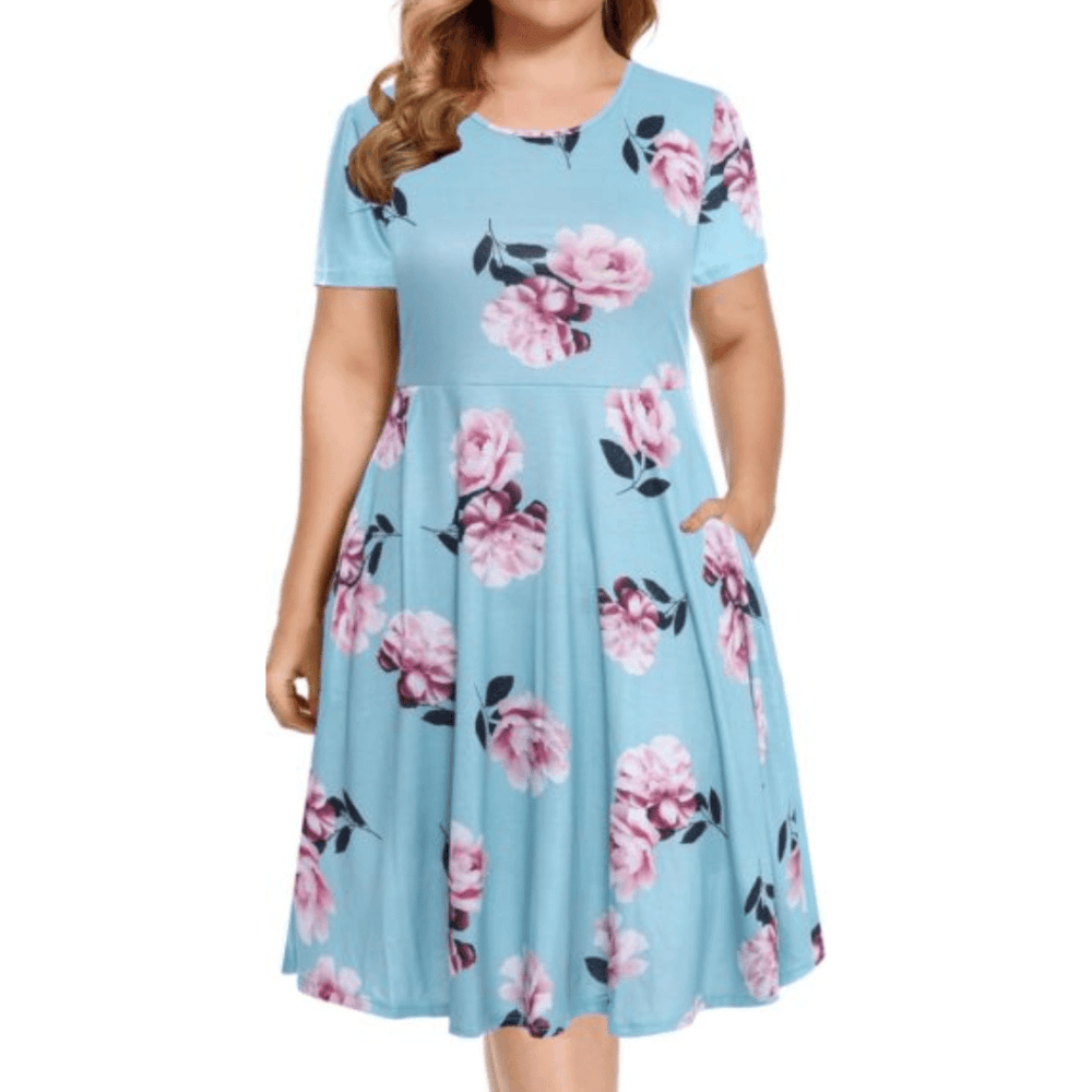 BEDOAR Womens Plus Size Summer Dresses Empire Waist Casual Plus Size Knee-Length Dresses with Pockets