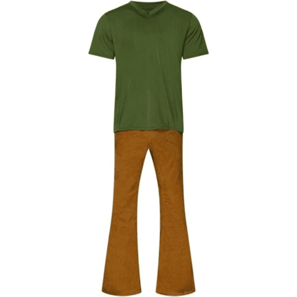 Shaggy Costume Mens Green V-Neck Short-Sleeve Shrit Corduroy Bell Bottom Flares Pants 60s 70s Vintage Costume