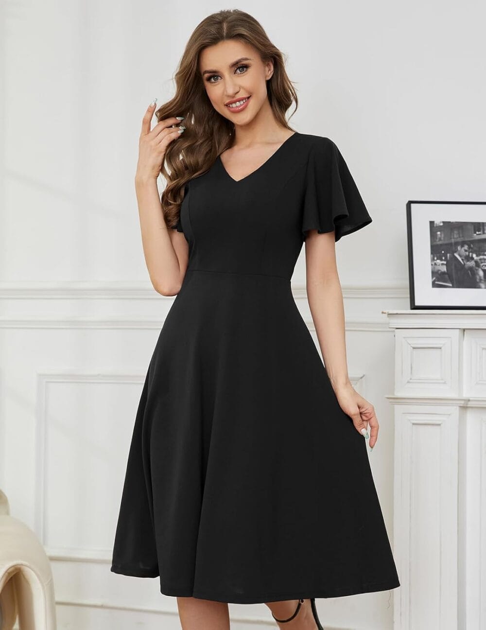 Bridesmay Cocktail Dress for Women, Modest Homecoming Dresses with Sleeves,Semi Formal Wedding Guest Dress - Image 3