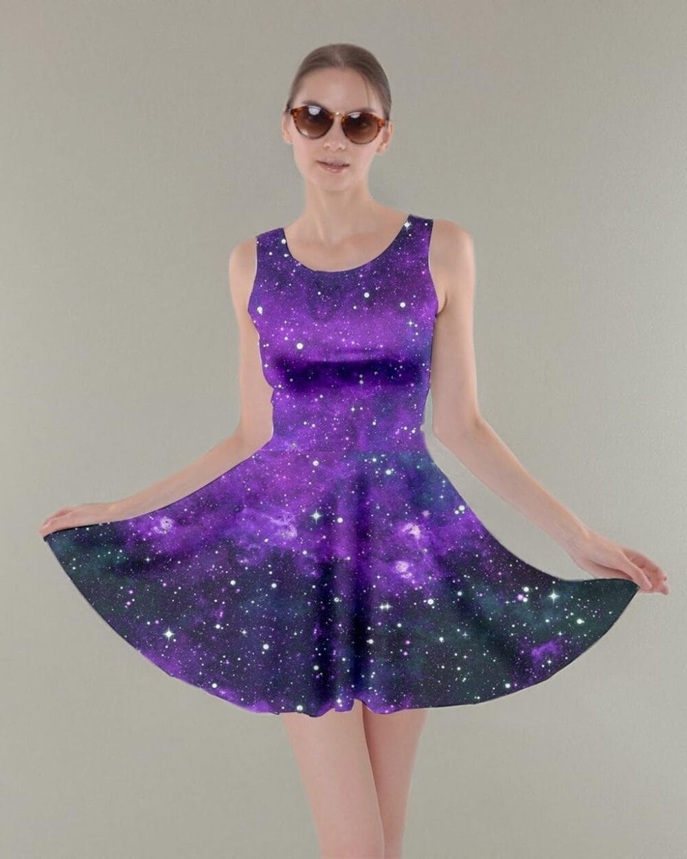 Womens Constellations Dress Starry Night Sky Moon Stars Space Planets Mrs. Frizzle Womens Skater Dress - Image 3