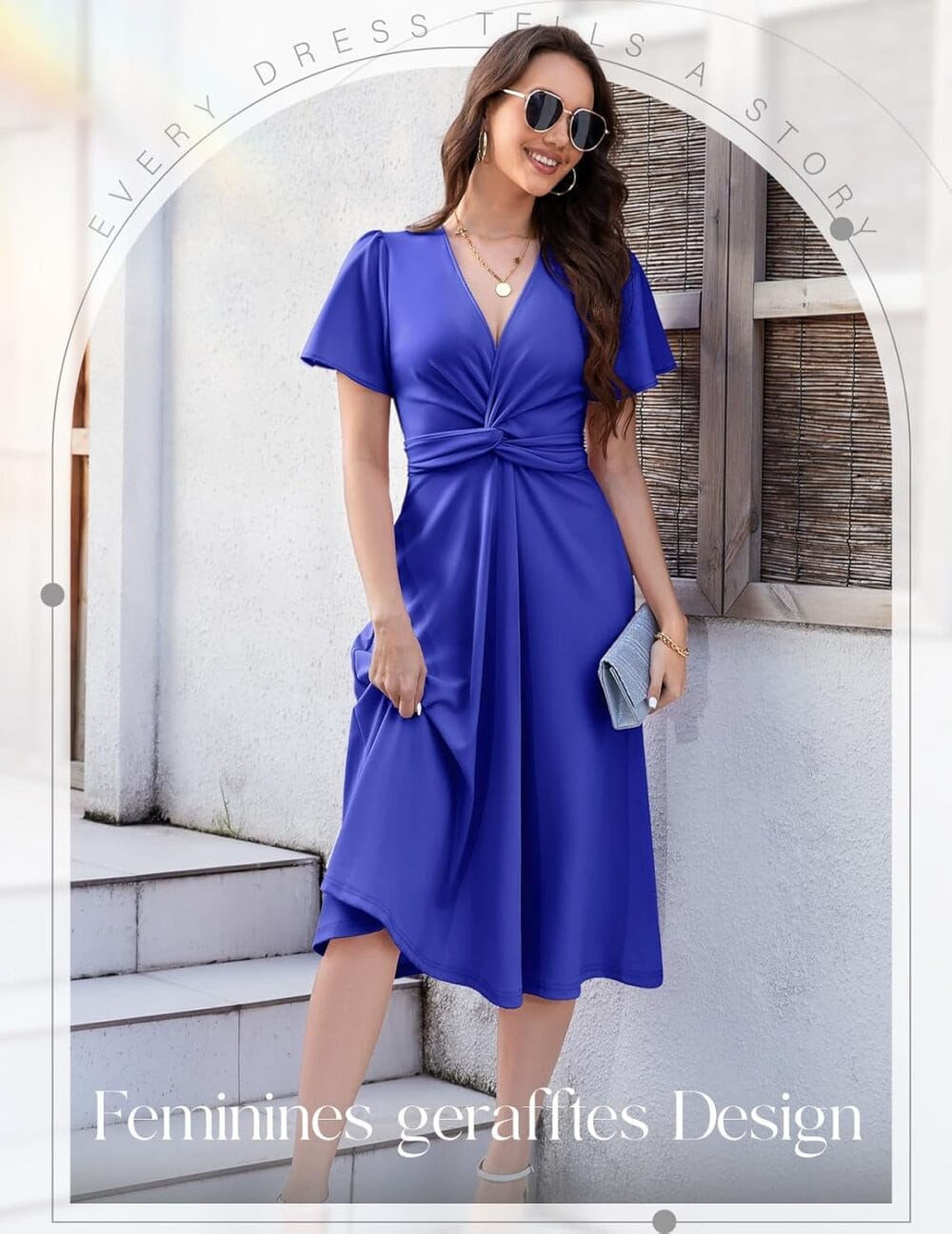 Women's Cocktail Dress, Twist Knot Ruched Wrap Dresses - Image 3