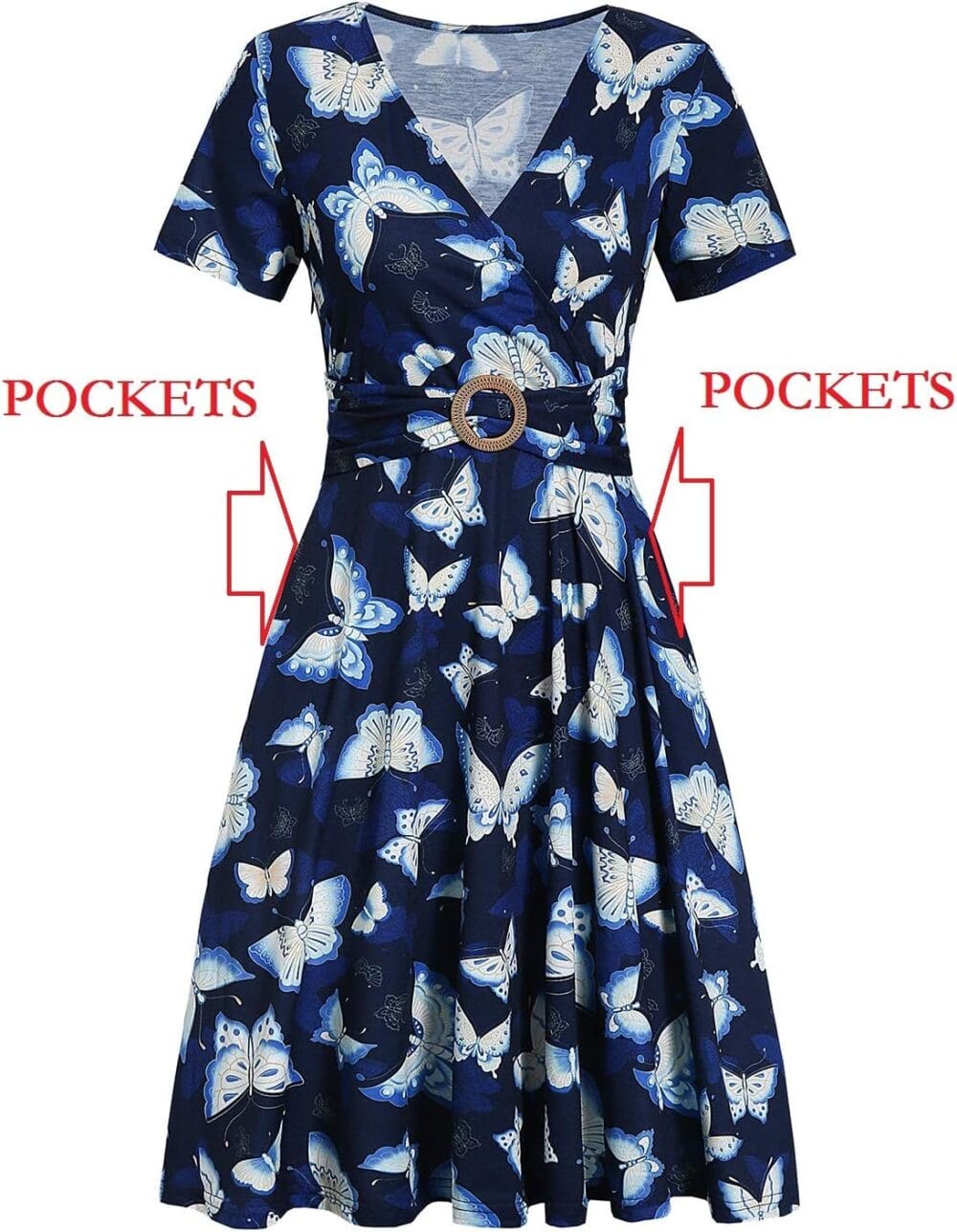 Women's Elegant Criss-Cross V Neck Vintage Work Casual Fit and Flare Tea Dress - Image 6