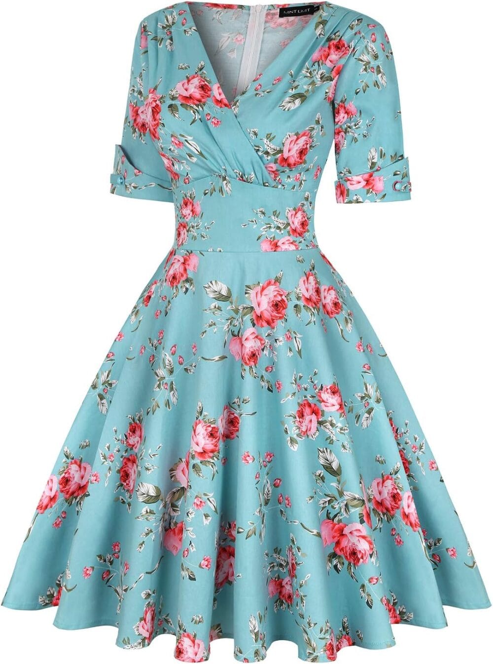 Women's 1950s Vintage Wrap V Neck Half Sleeve Retro Cocktail Swing Dress Plain A-line Dresses - Image 3