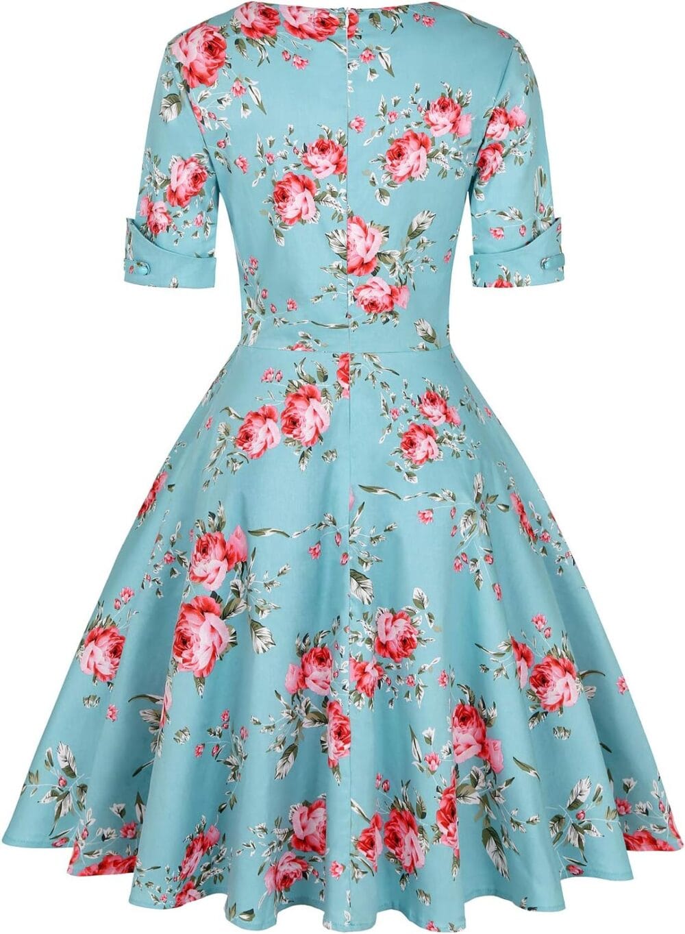 Women's 1950s Vintage Wrap V Neck Half Sleeve Retro Cocktail Swing Dress Plain A-line Dresses - Image 4