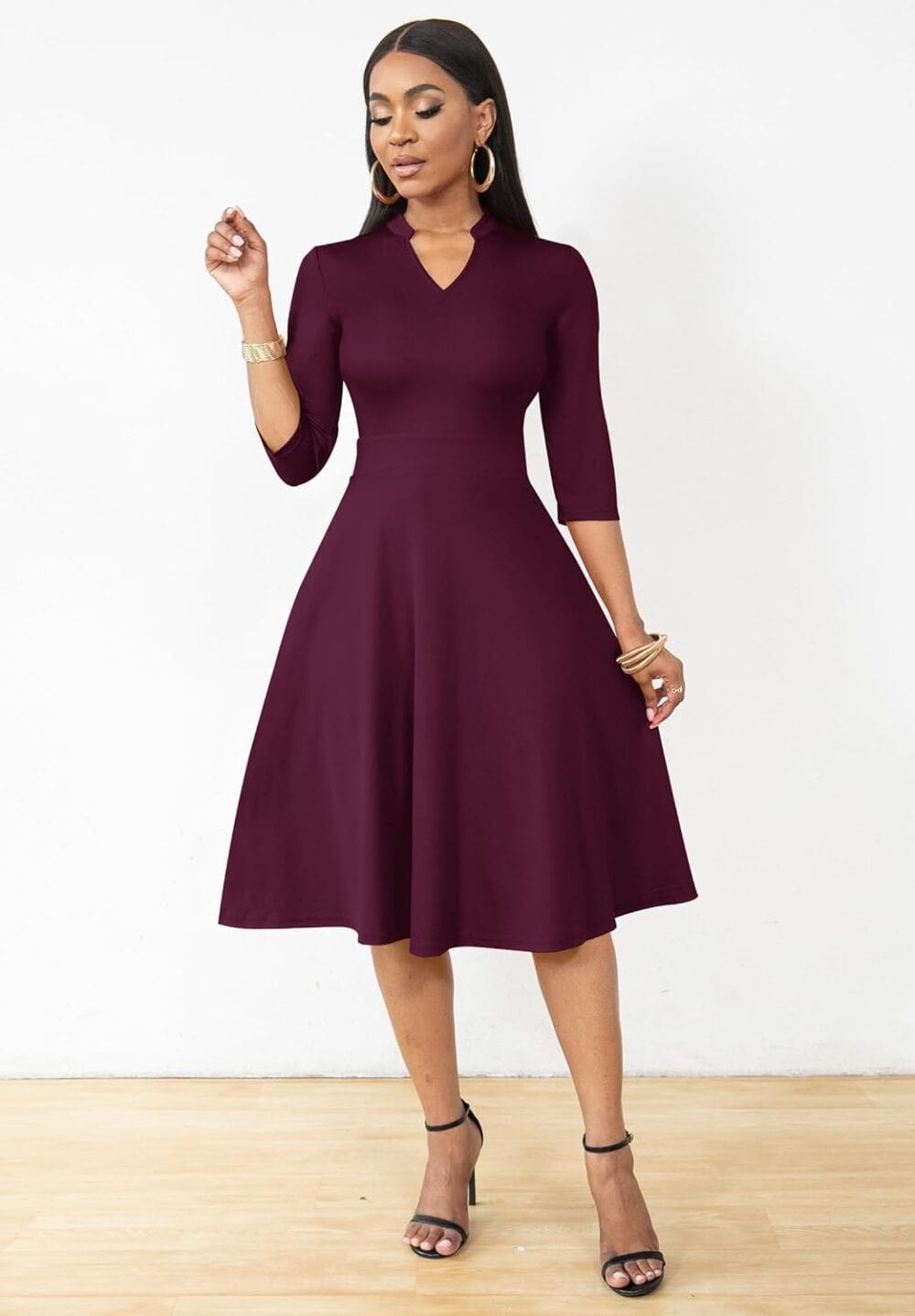 Nmoder Casual Dresses for Women Semi Formal Fit and Flare Dresses 3/4 Sleeve A-line Church Work Dresses with Pockets - Image 3