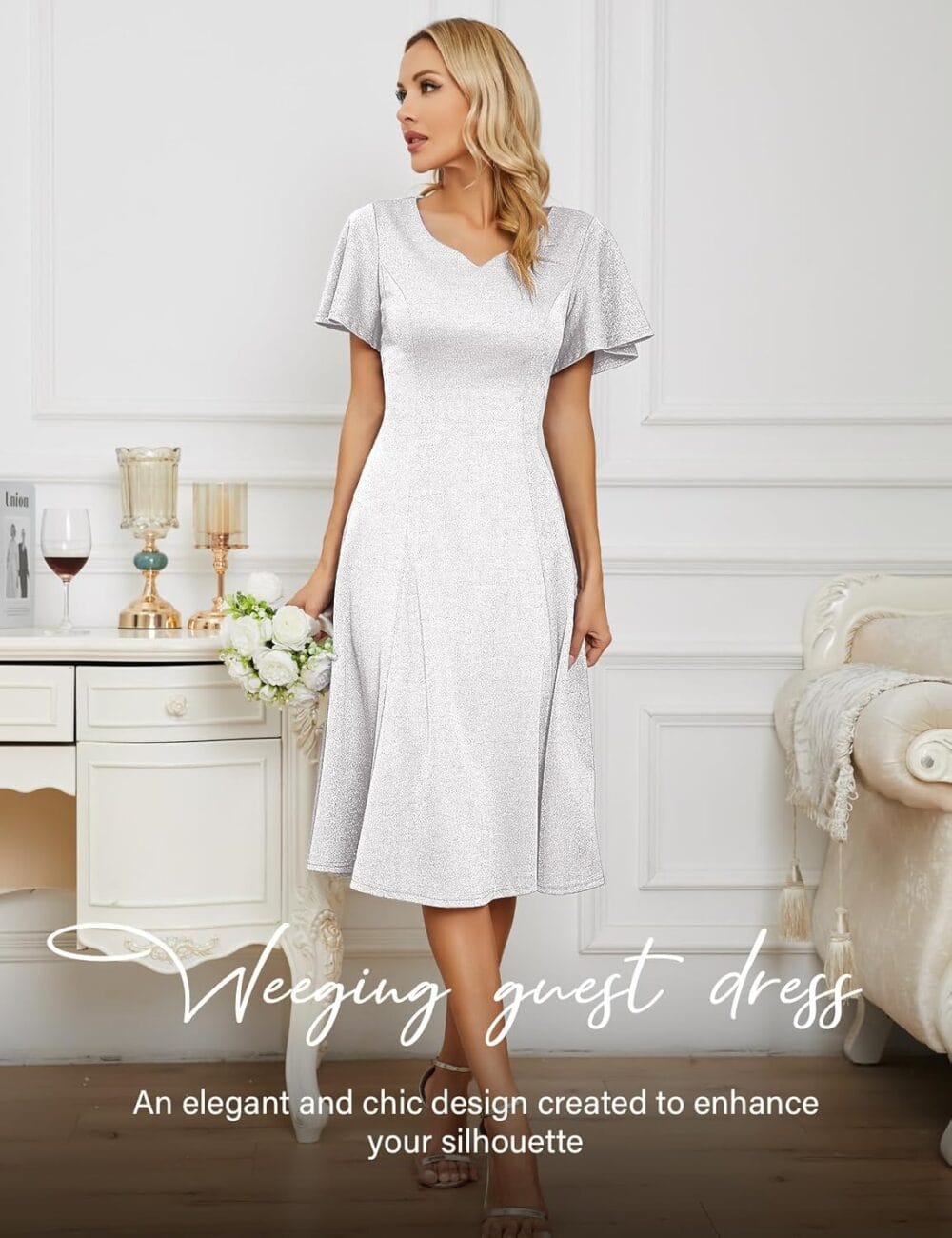 Vintage Short Sleeves Casual Fit and Flare Cocktail Formal Dress - Image 2