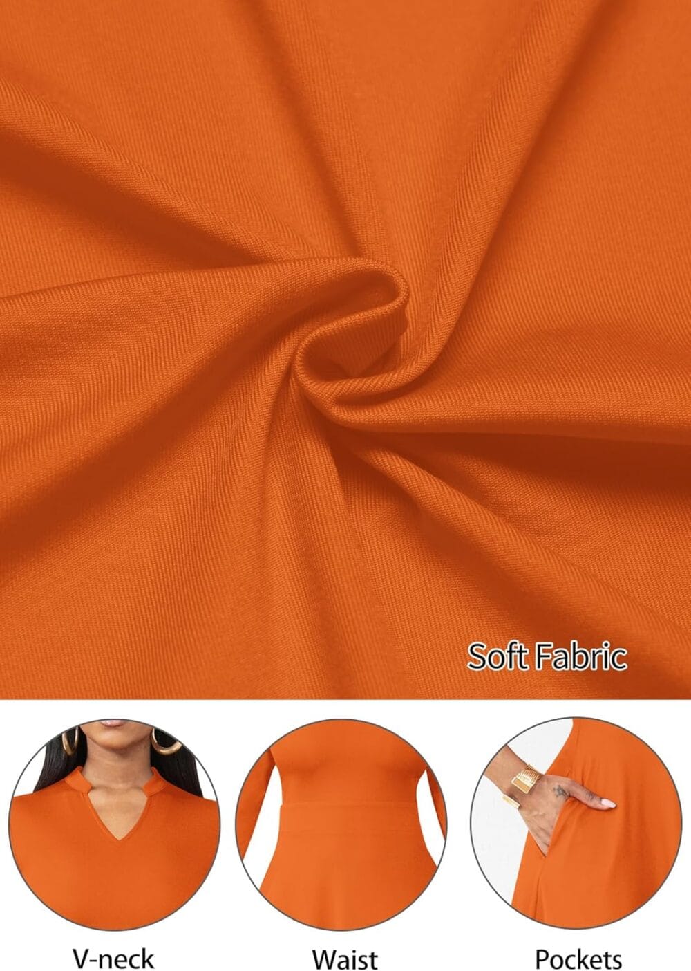 Nmoder Casual Dresses for Women Semi Formal Fit and Flare Dresses 3/4 Sleeve A-line Church Work Dresses with Pockets Orange XL - Image 6