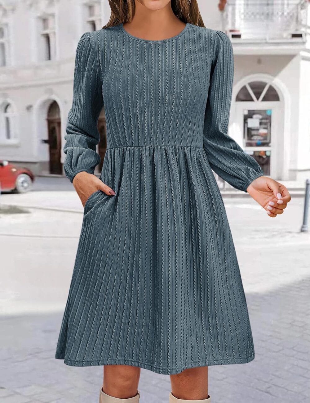 Zeagoo Women's Casual Knit Sweater Dress with Pockets Crew Neck Long Sleeve A-Line Dresses for Women 2024 Fall Dresses - Image 4