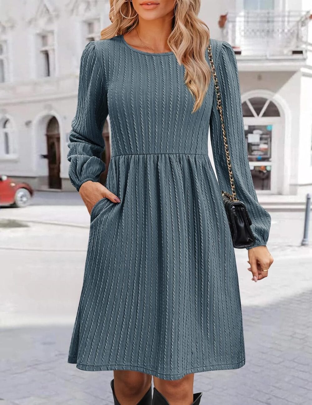 Zeagoo Women's Casual Knit Sweater Dress with Pockets Crew Neck Long Sleeve A-Line Dresses for Women 2024 Fall Dresses - Image 2