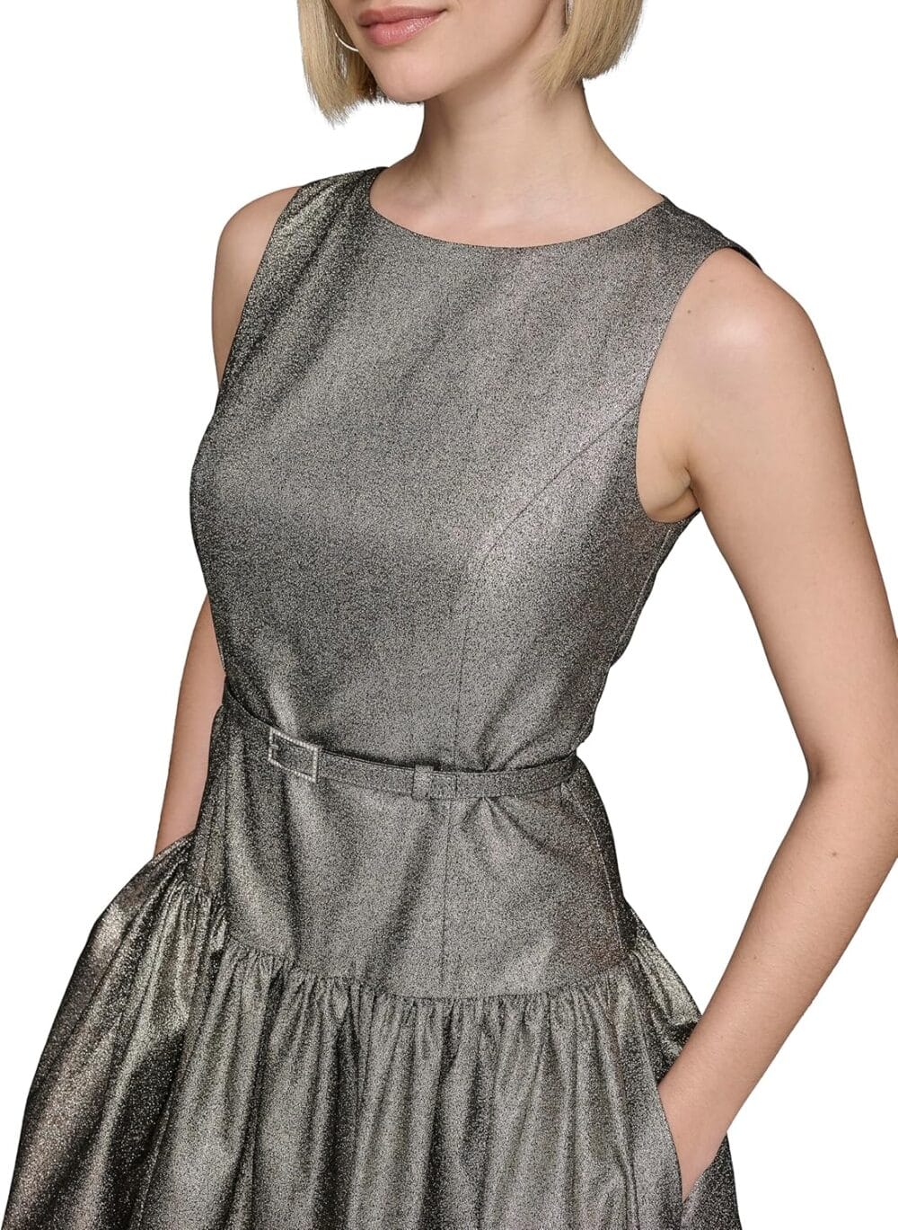 Women's Woven Jacquard Sleeveless Round Neck Fit and Flare - Image 4