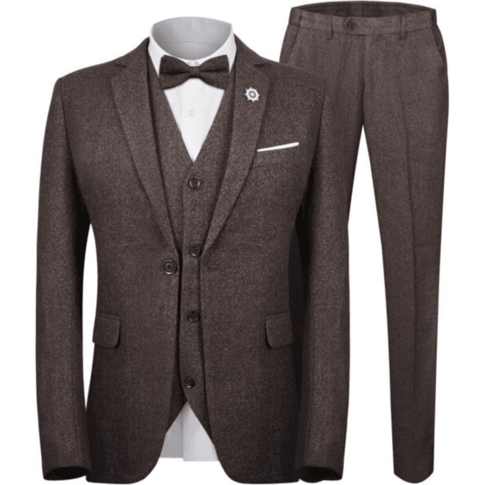 MAGE MALE Men’s 3 Piece Suit One Button Notch Lapel Thicken Slim Fit Suit with Brooch