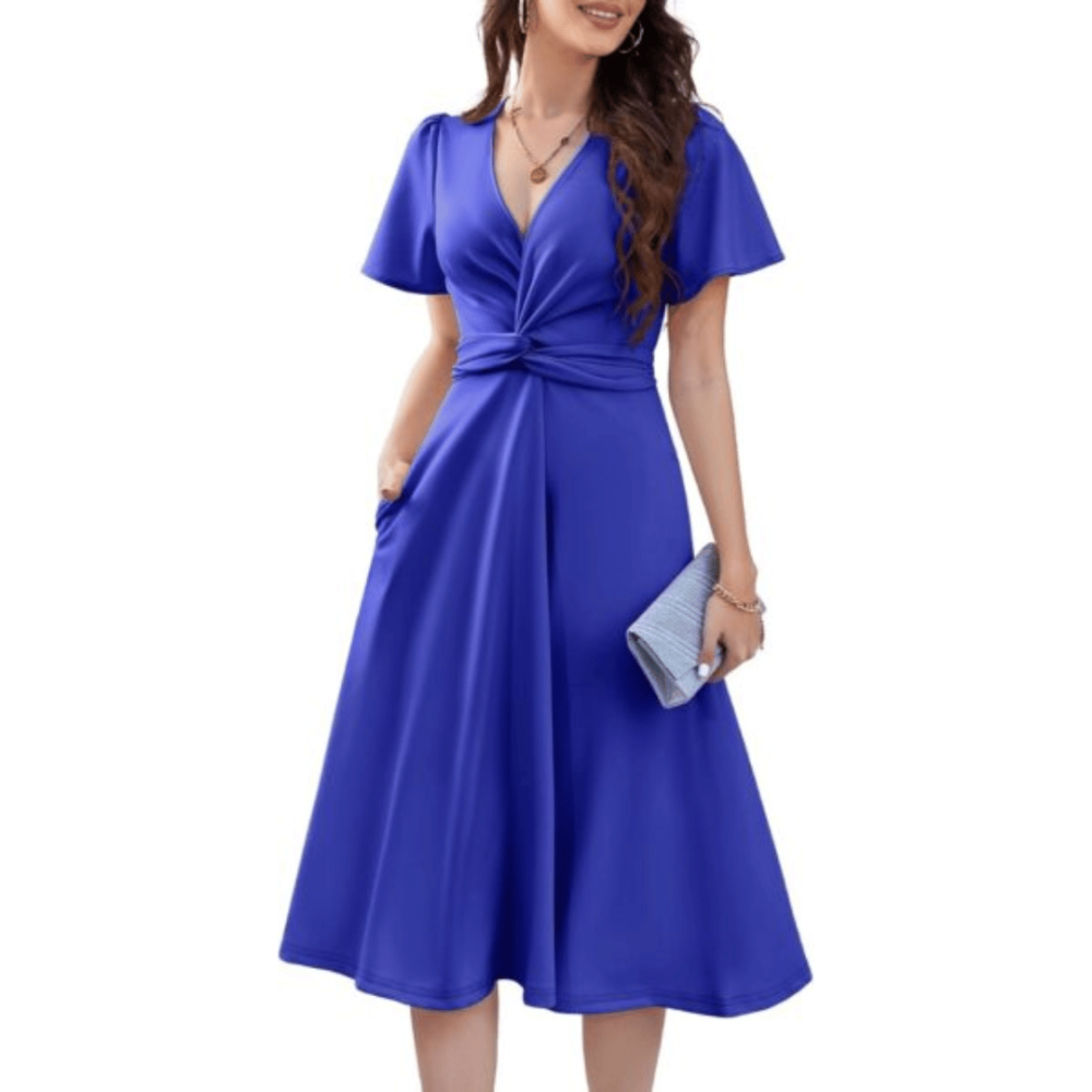 Women's Cocktail Dress, Twist Knot Ruched Wrap Dresses