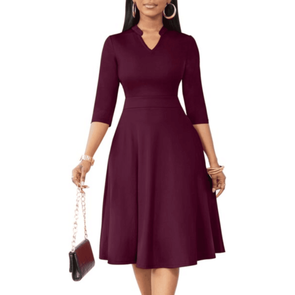 Nmoder Casual Dresses for Women Semi Formal Fit and Flare Dresses 3/4 Sleeve A-line Church Work Dresses with Pockets