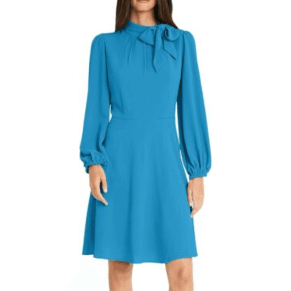 Maggy London Women's Long Sleeve Tie Neck Fit and Flare Dress