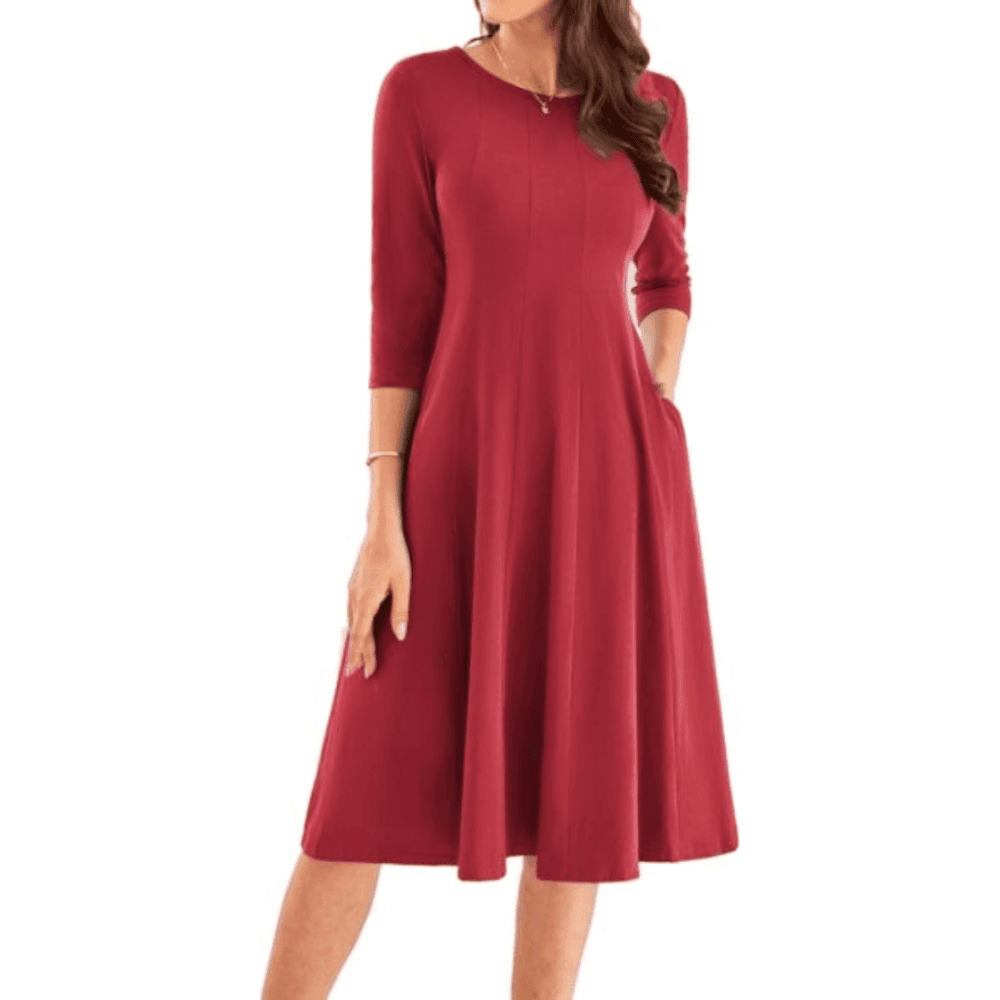 Womens Dresses Crew Neck Casual Midi Dress